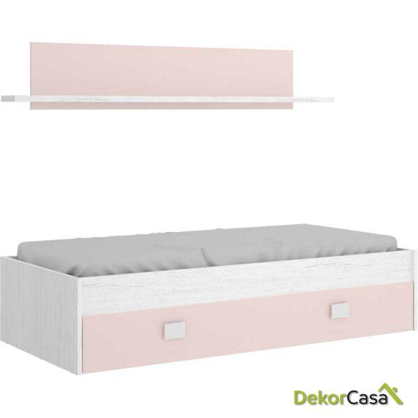 cama nido rosa con cajon y estante 3