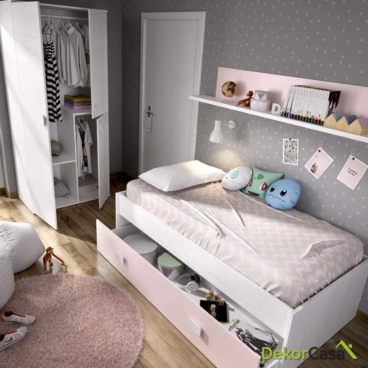 cama nido rosa con cajon y estante