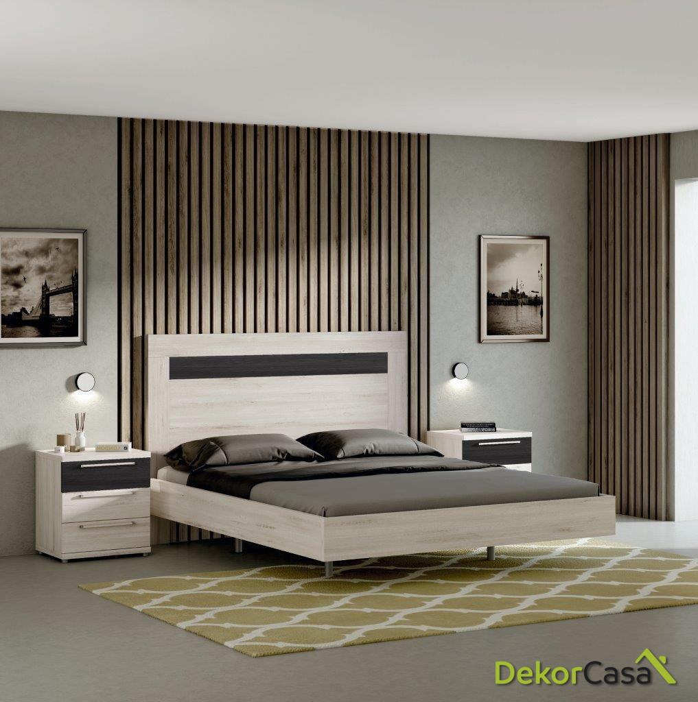 conjunto dormitorio color azahar con detalles azabache