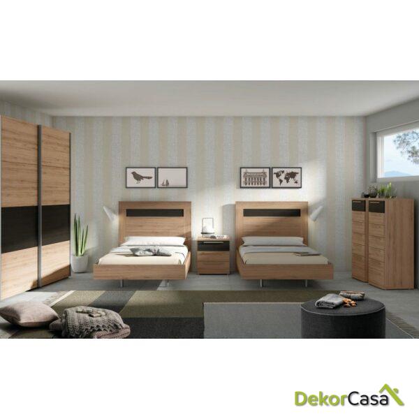conjunto dormitorio color roble natural con detalles azabache 1