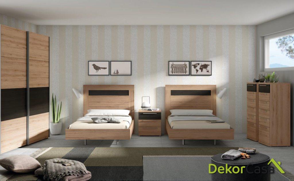 conjunto dormitorio color roble natural con detalles azabache 1