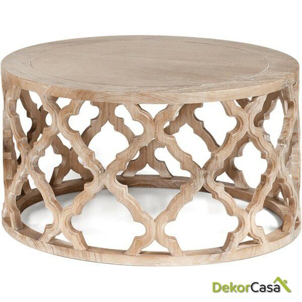 mesa redonda tallada color natural