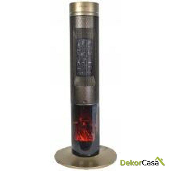 calefactor de torre digital con efecto fuego electrico