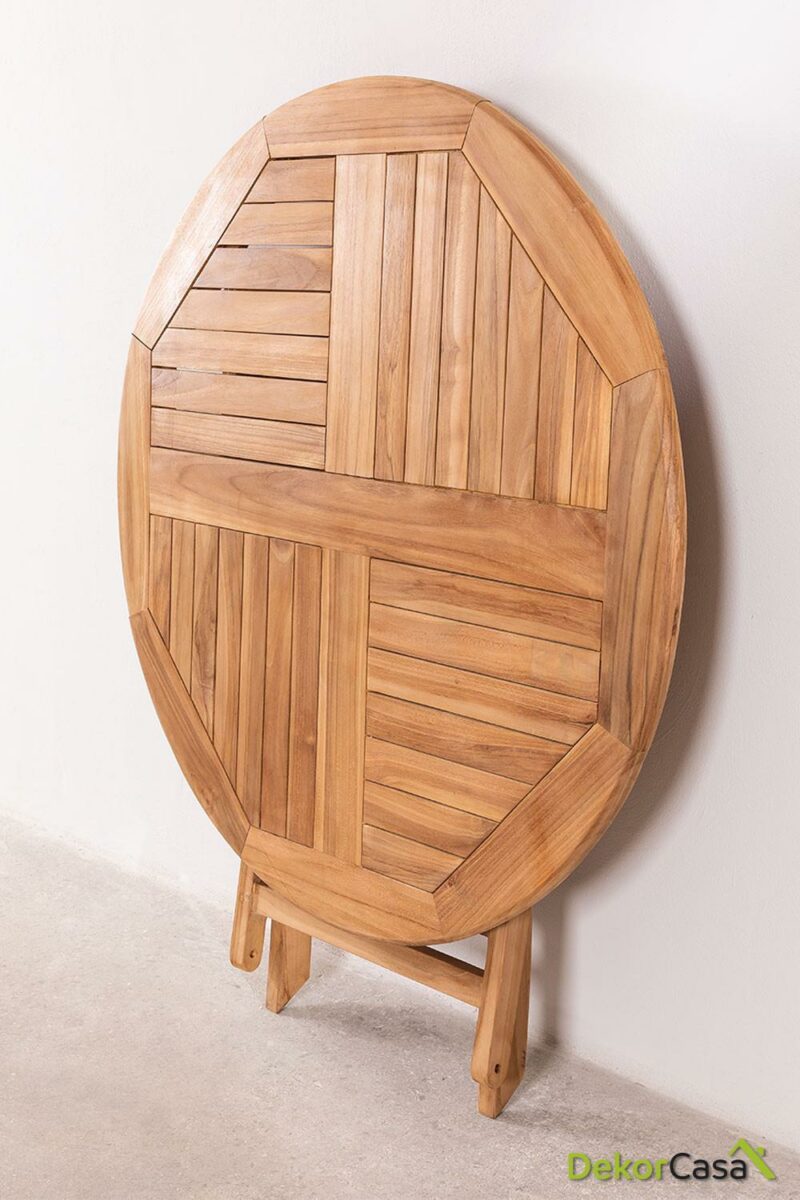 mesa de jardin plegable en madera de teca o100 cm pira 1