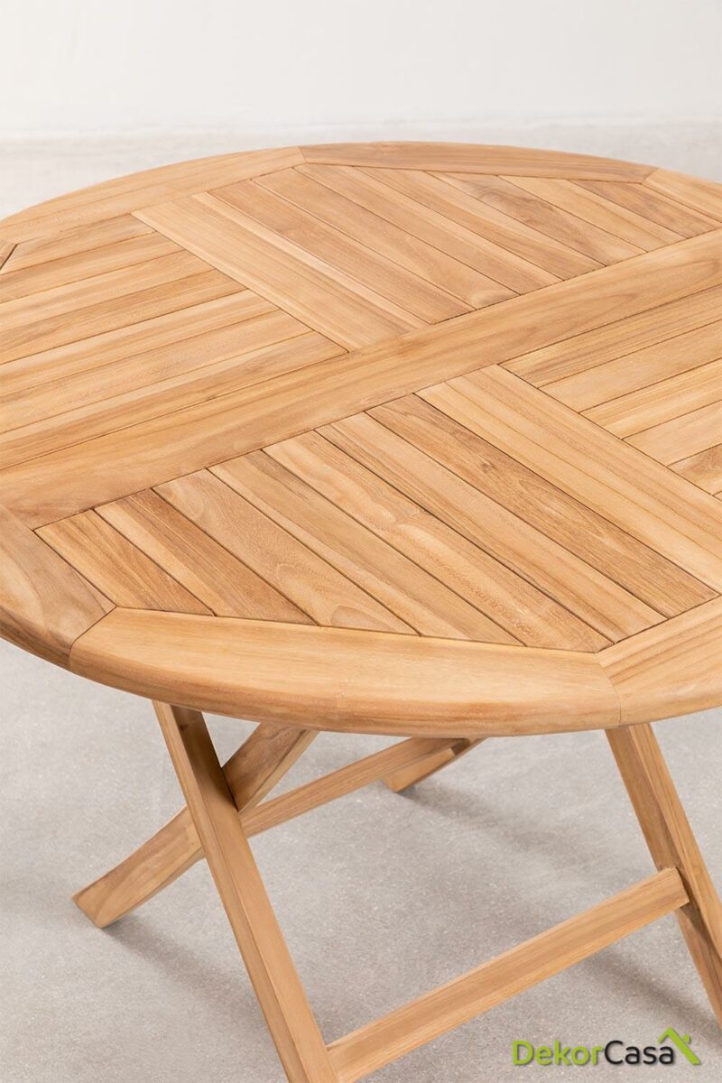 mesa de jardin plegable en madera de teca o100 cm pira 2