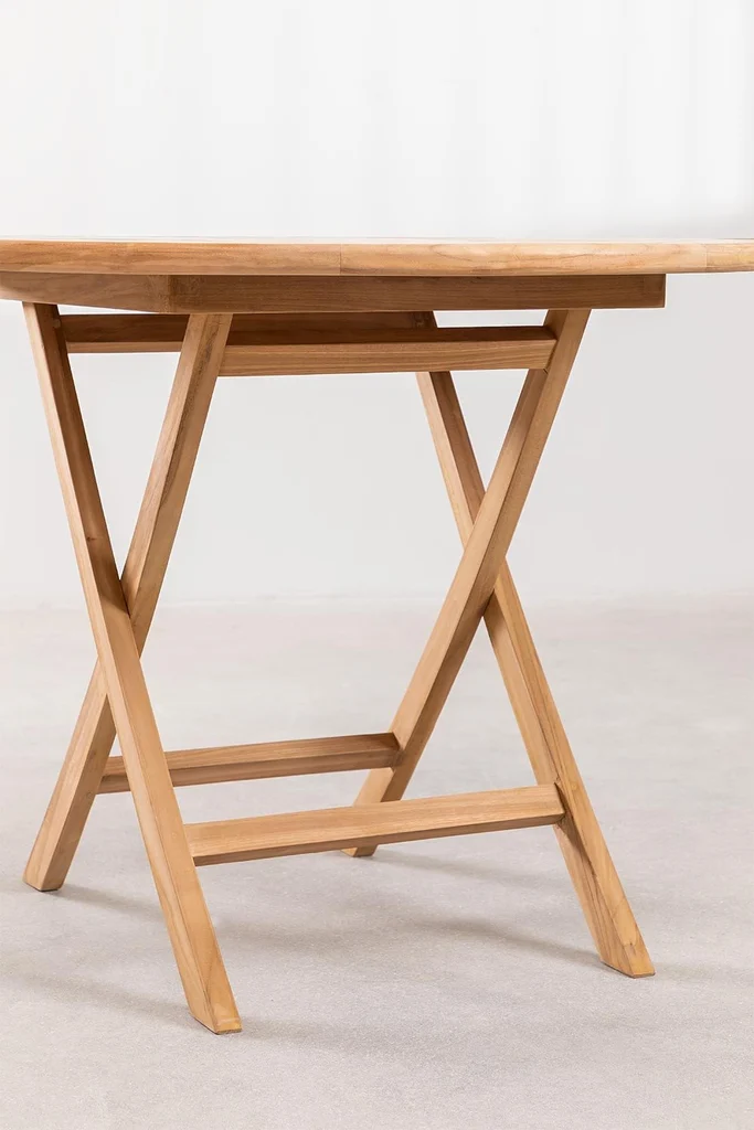 mesa de jardin plegable en madera de teca o100 cm pira 2
