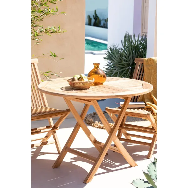 mesa de jardin plegable en madera de teca o100 cm pira