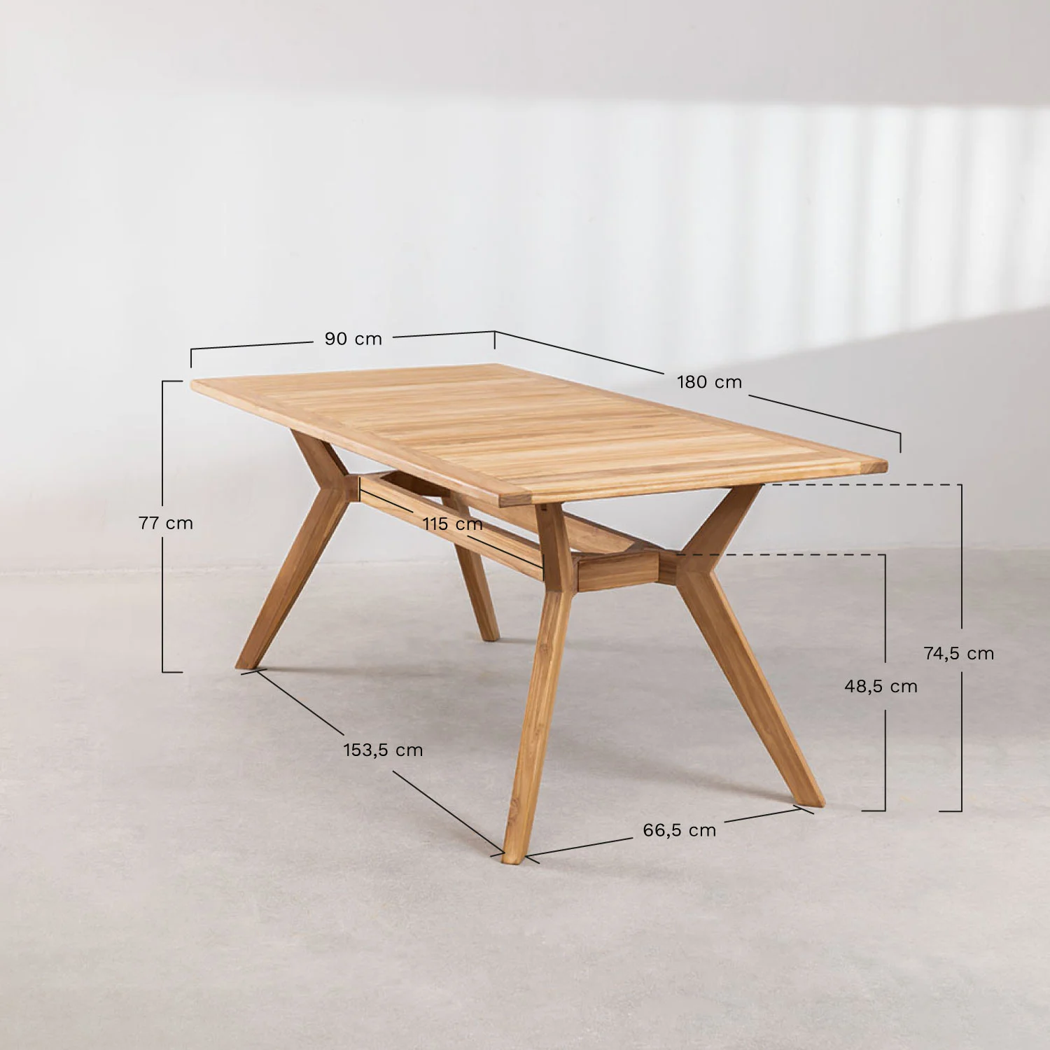 mesa de jardin rectangular 180x90 cm en madera de teca yolen 4