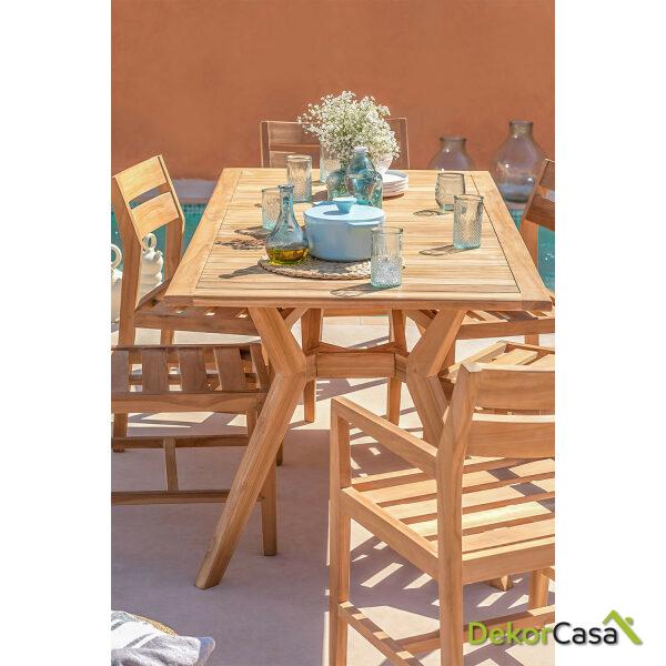 mesa de jardin rectangular 180x90 cm en madera de teca yolen