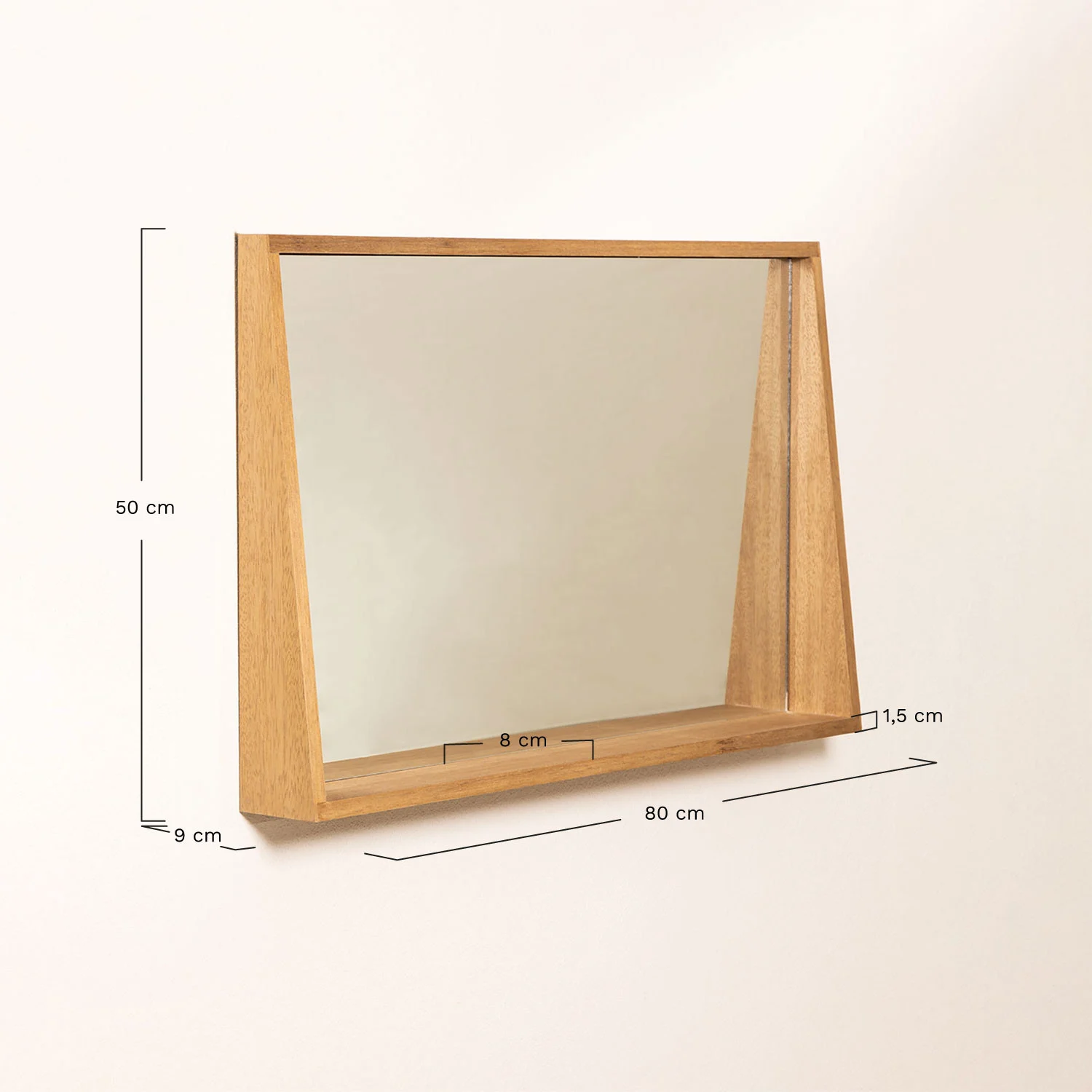 espejo de pared rectangular con balda en mdf 50x80 cm nurah 1