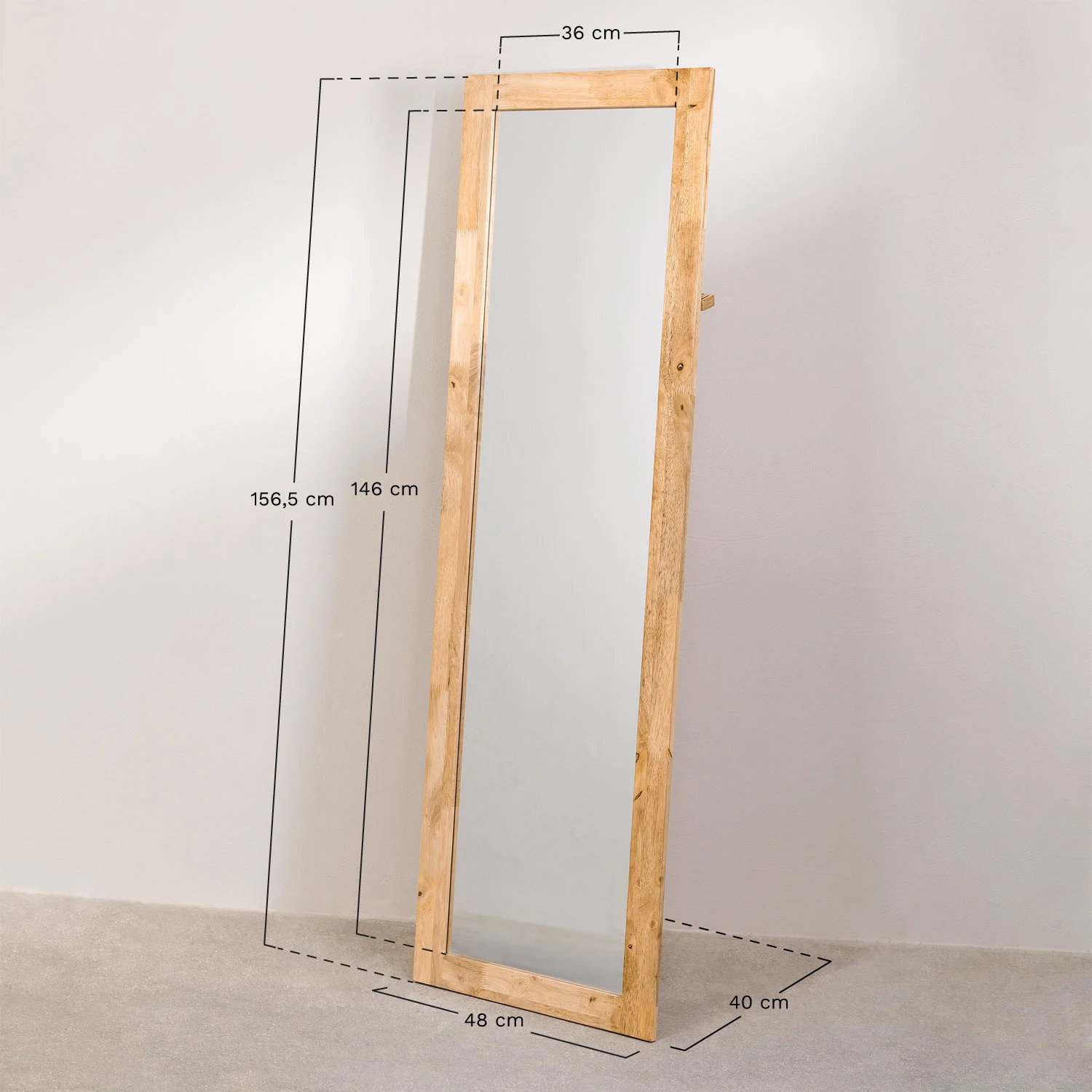espejo de pie rectangular en madera natural 1565x48 cm arlan 5