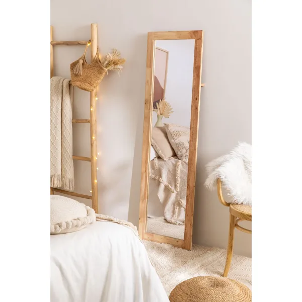 espejo de pie rectangular en madera natural 1565x48 cm arlan