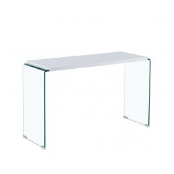 consola mesa ariston lacada blanca cristal 120 x 40 cms