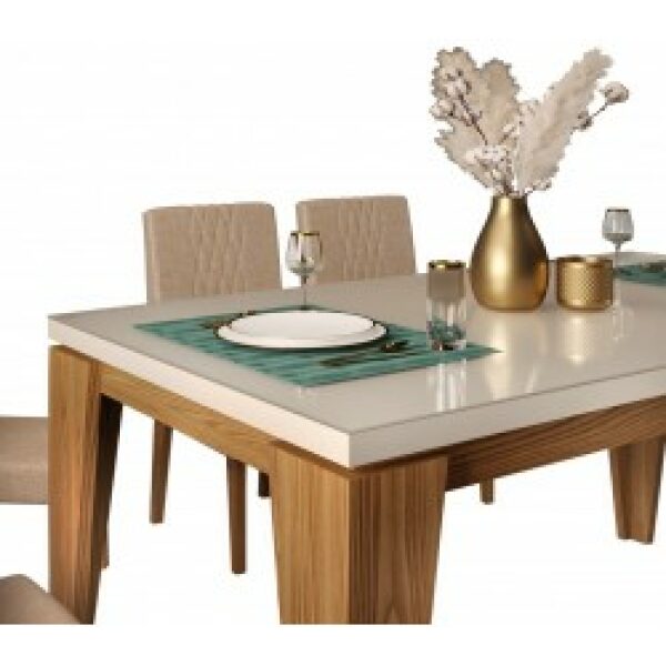 Mesa dora madera cristal roble y blanco roto 170x90 cms 1