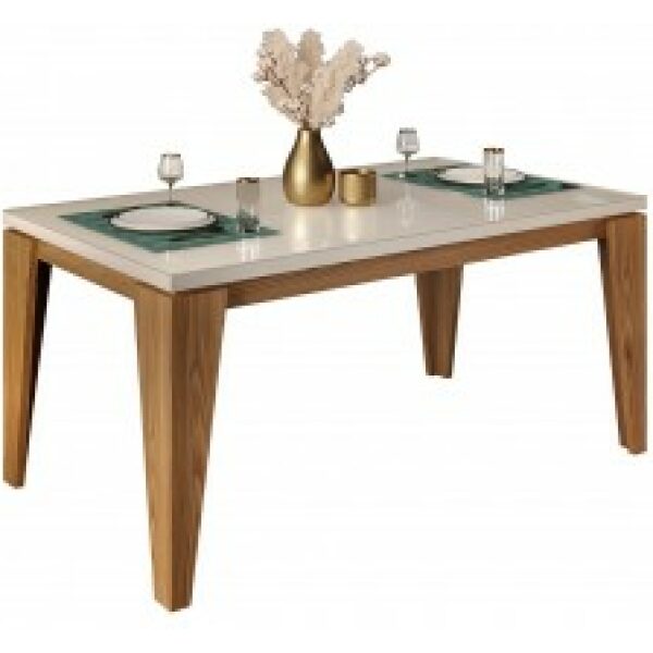 Mesa dora madera cristal roble y blanco roto 170x90 cms
