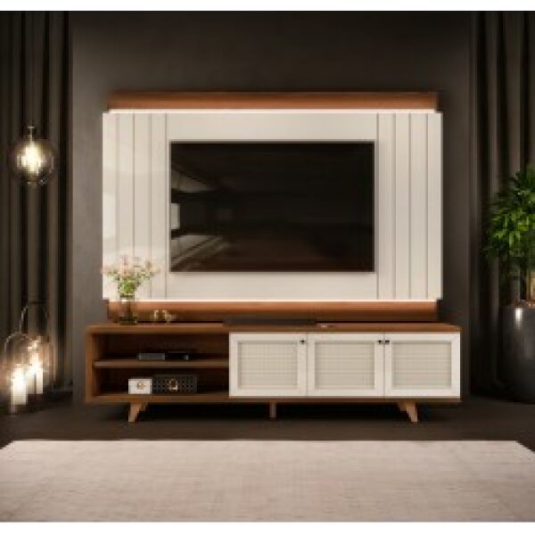 mueble y panel vintage madera marroquin y blanco roto 220 cms 1