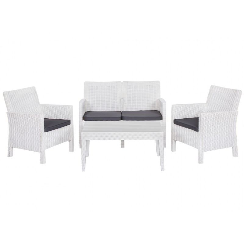 Set adriatico 2 sillones sofa 2 plazas mesa polipropileno blanco cojines incluidos