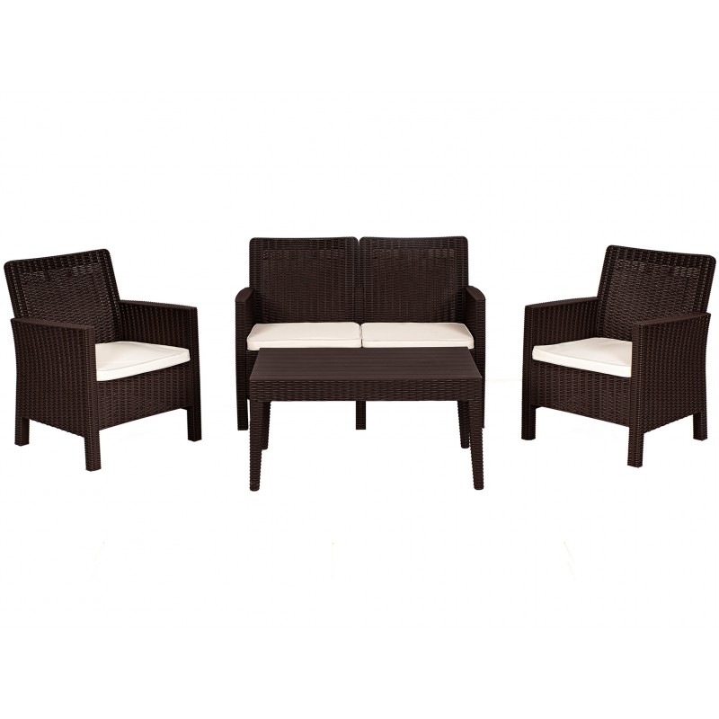 Set adriatico 2 sillones sofa 2 plazas mesa polipropileno chocolate cojines incluidos