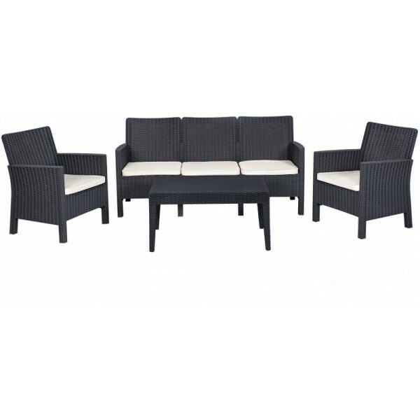 Set adriatico 2 sillones sofa 3 plazas mesa polipropileno antracita cojines incluidos