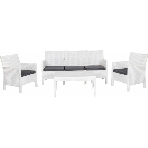 Set adriatico 2 sillones sofa 3 plazas mesa polipropileno blanco cojines incluidos