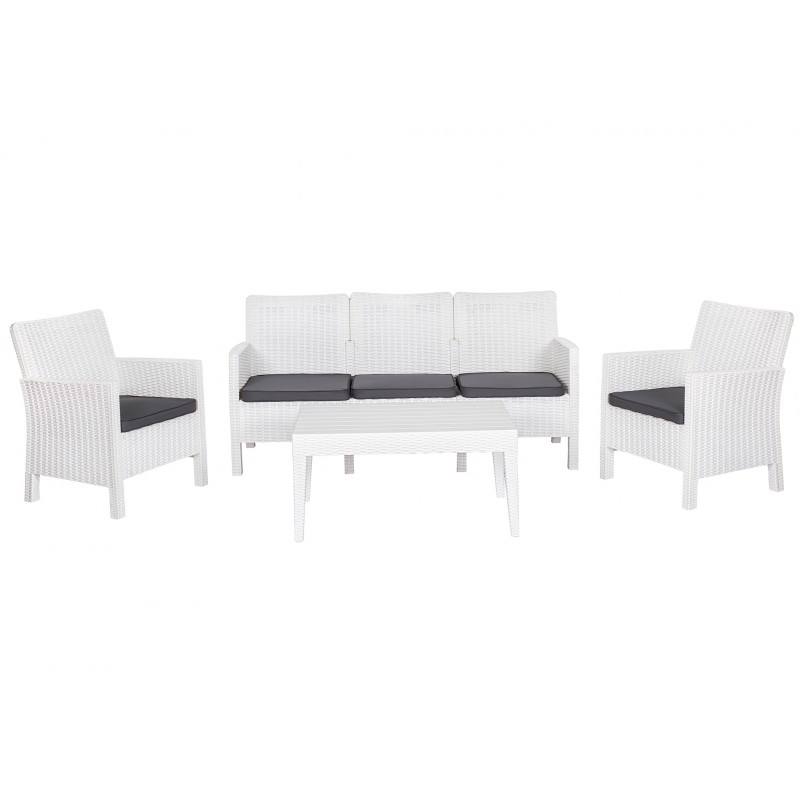 Set adriatico 2 sillones sofa 3 plazas mesa polipropileno blanco cojines incluidos