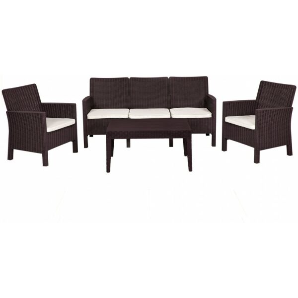 Set adriatico 2 sillones sofa 3 plazas mesa polipropileno chocolate cojines incluidos