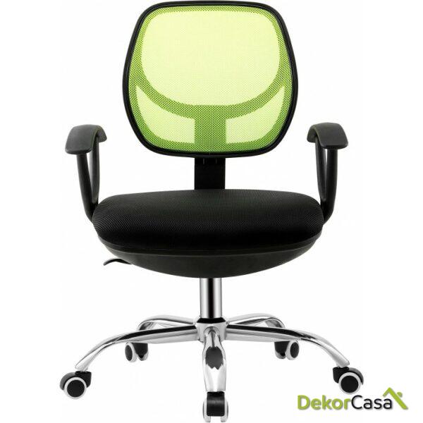 Silla de oficina mirafiori brazos malla verde y tejido negro 1