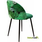 Silla floral metal tapizado velvet verde con trasera floral a juego 2