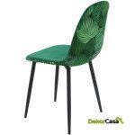 Silla horus metal tapizado velvet verde con trasera floral a juego