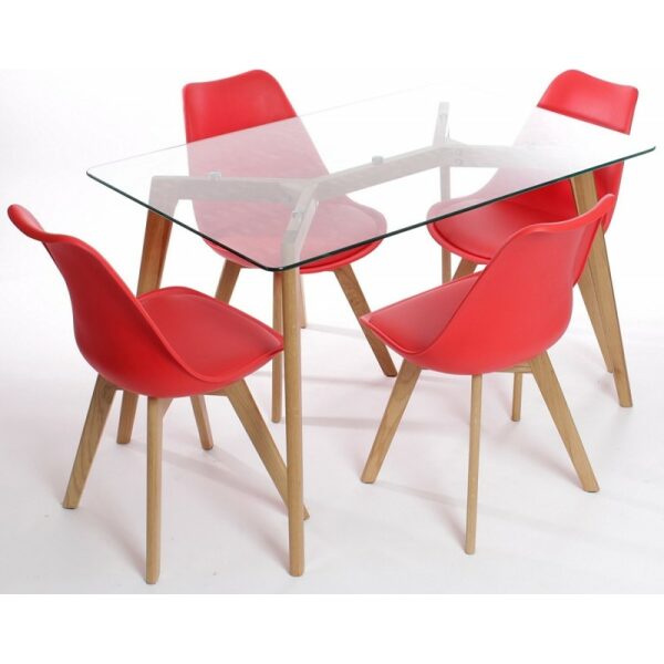 Silla torre 4p su madera polipropileno y cojin rojo 1