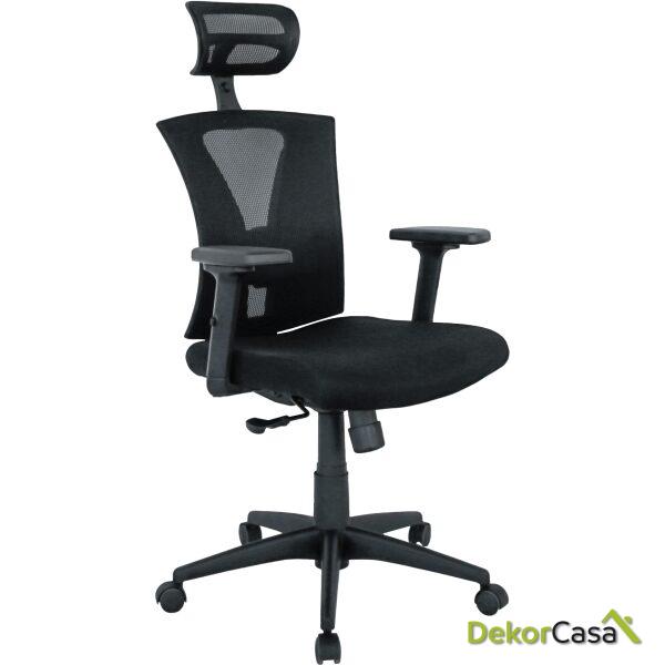 Sillon de oficina brasilia ergonomico syncro malla negra asiento tejido negro