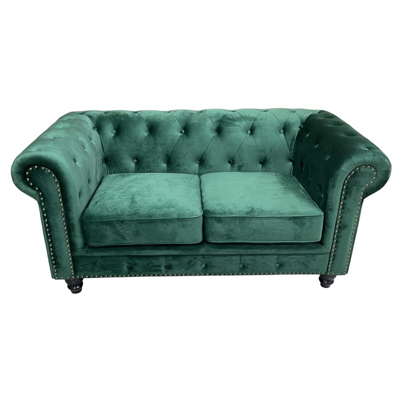 Sofa chester premium 2 plazas tapizado velvet esmeralda