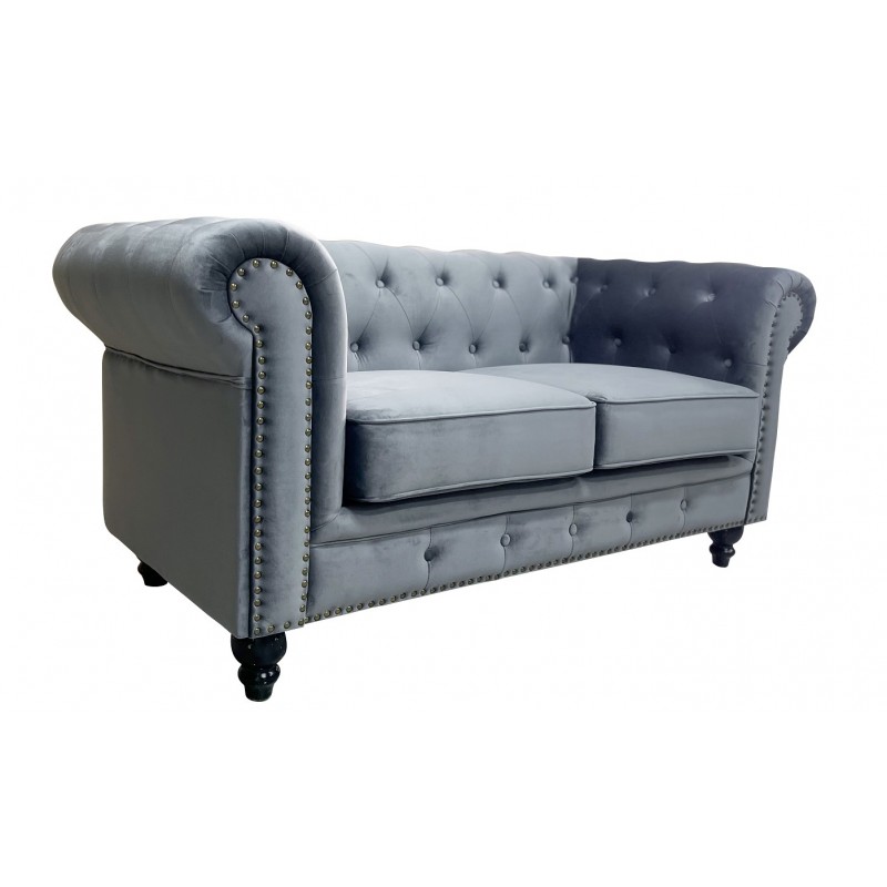 Sofa chester premium 2 plazas tapizado velvet gris 1