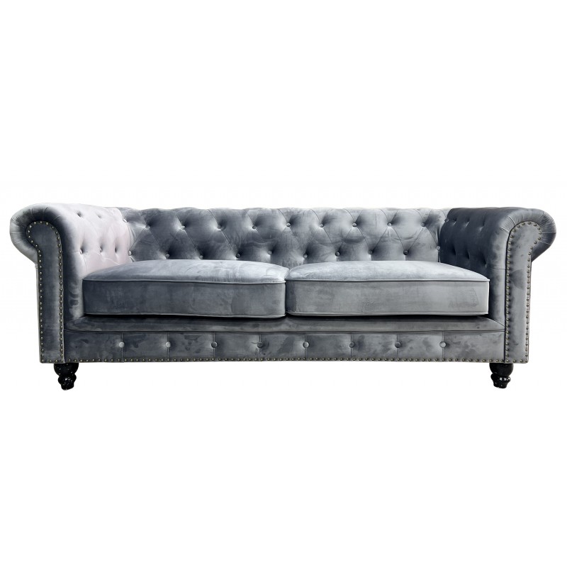 Sofa chester premium 3 plazas tapizado velvet gris