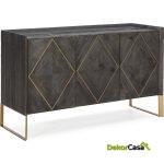 Aparador 146X50X88 Madera Gris/Metal Dorado