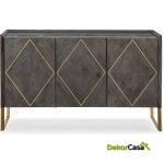 Aparador 146X50X88 Madera Gris/Metal Dorado