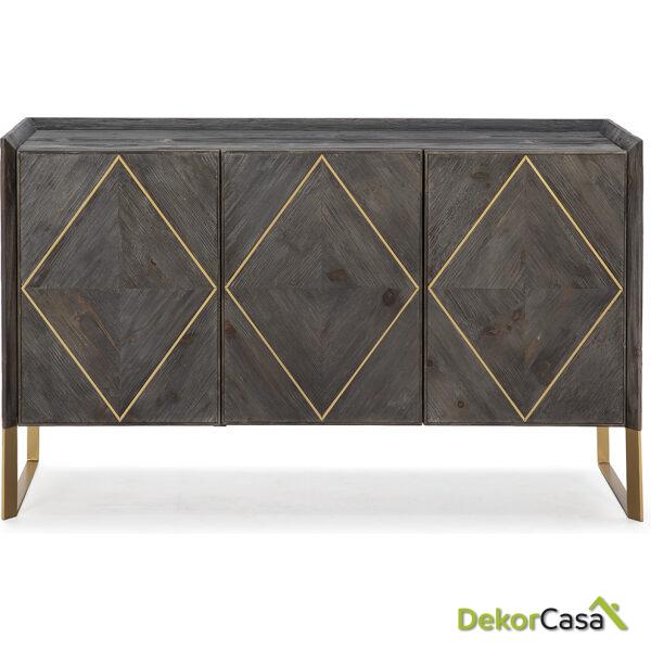 Aparador 146X50X88 Madera Gris/Metal Dorado