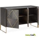 Aparador 146X50X88 Madera Gris/Metal Dorado