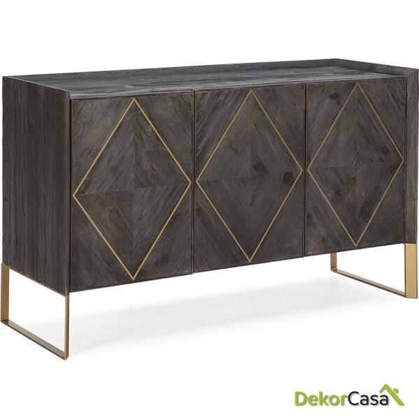 Aparador 146X50X88 Madera Gris/Metal Dorado