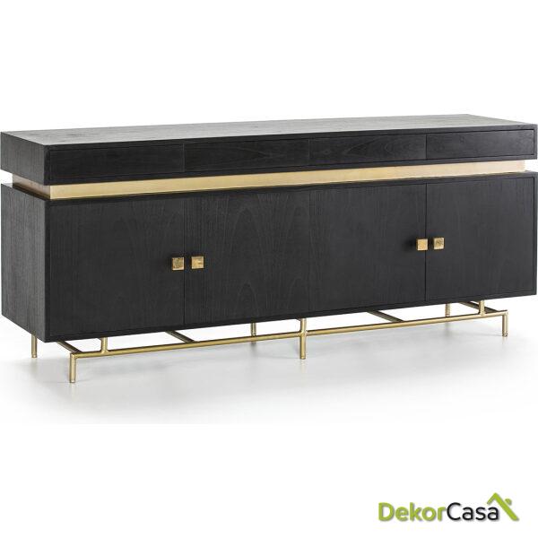 Aparador 180X45X75 Madera Negro/Metal Oro