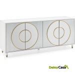 Aparador 180X45X80 Dm Blanco/Lámina De Plata/Espejo/Dm Dorado