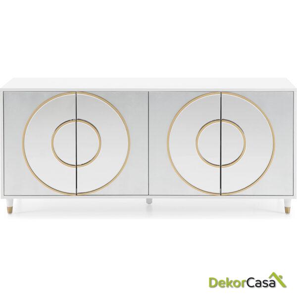 Aparador 180X45X80 Dm Blanco/Lámina De Plata/Espejo/Dm Dorado