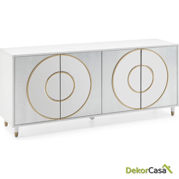 Aparador 180X45X80 Dm Blanco/Lámina De Plata/Espejo/Dm Dorado