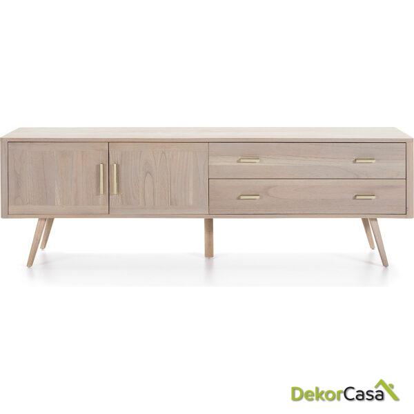 Aparador 199X45X66 Madera Natural Con Pátina Gris 2 Puertas+2 Cajones