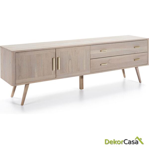 Aparador 199X45X66 Madera Natural Con Pátina Gris 2 Puertas+2 Cajones