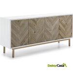 Aparador 200X45X88 Madera Blanco/Natural/Metal Dorado