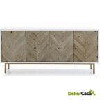 Aparador 200X45X88 Madera Blanco/Natural/Metal Dorado