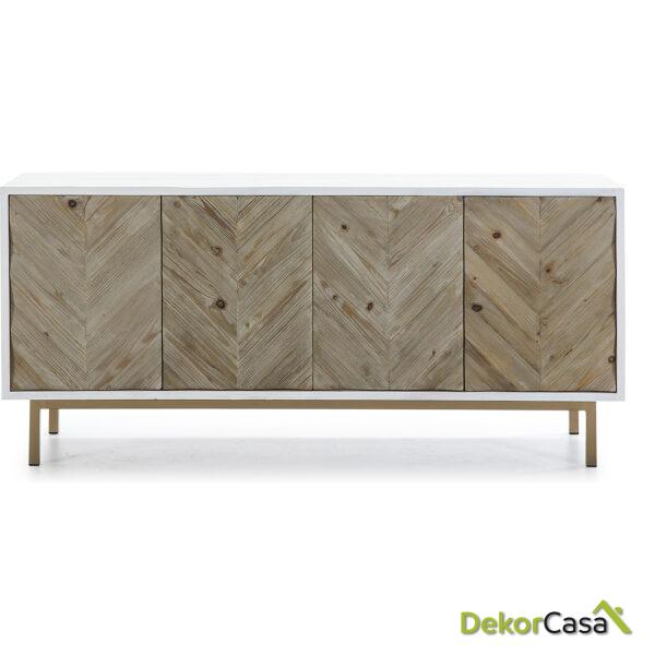 Aparador 200X45X88 Madera Blanco/Natural/Metal Dorado