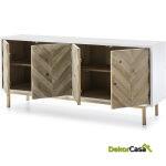 Aparador 200X45X88 Madera Blanco/Natural/Metal Dorado