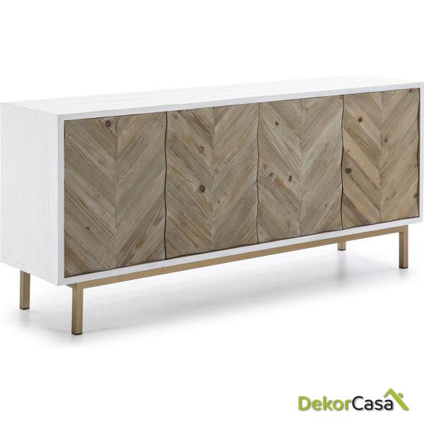 Aparador 200X45X88 Madera Blanco/Natural/Metal Dorado